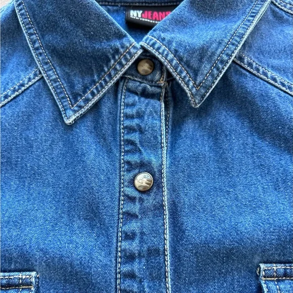 NY Jeans Company Womens Shirt Western Denim Blue Pearl Snap Front, Long Sleeve - Picture 3 of 11